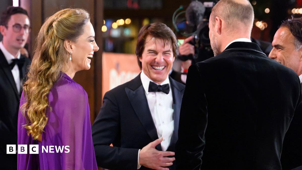 Prince and Princess of Wales share a laugh with Tom Cruise at film premiere