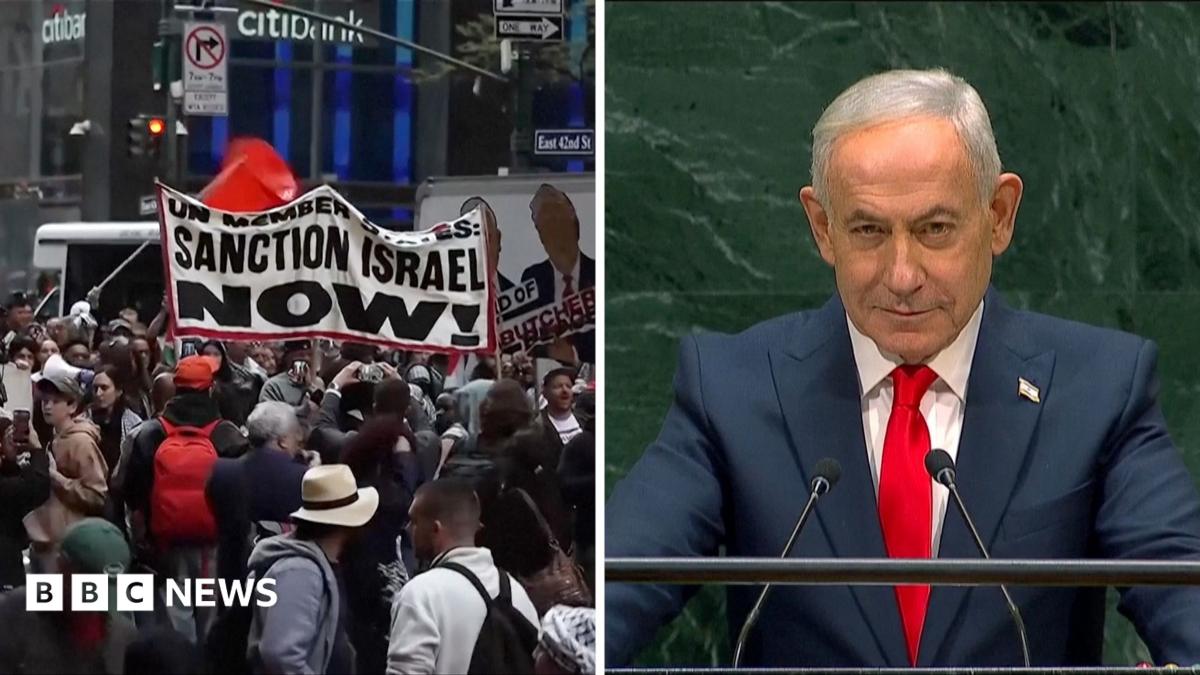 Watch: Protests and walkouts as Netanyahu addresses UN