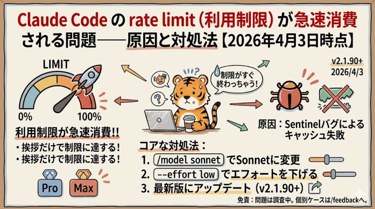 Claude Code の rate limit（利用制限）が急速消費される問題——原因と対処法〖2026年4月3日時点〗