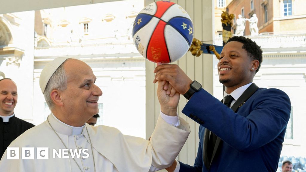 Watch: Pope Leo XIV spins basketball on his finger, with help from Harlem Globetrotters