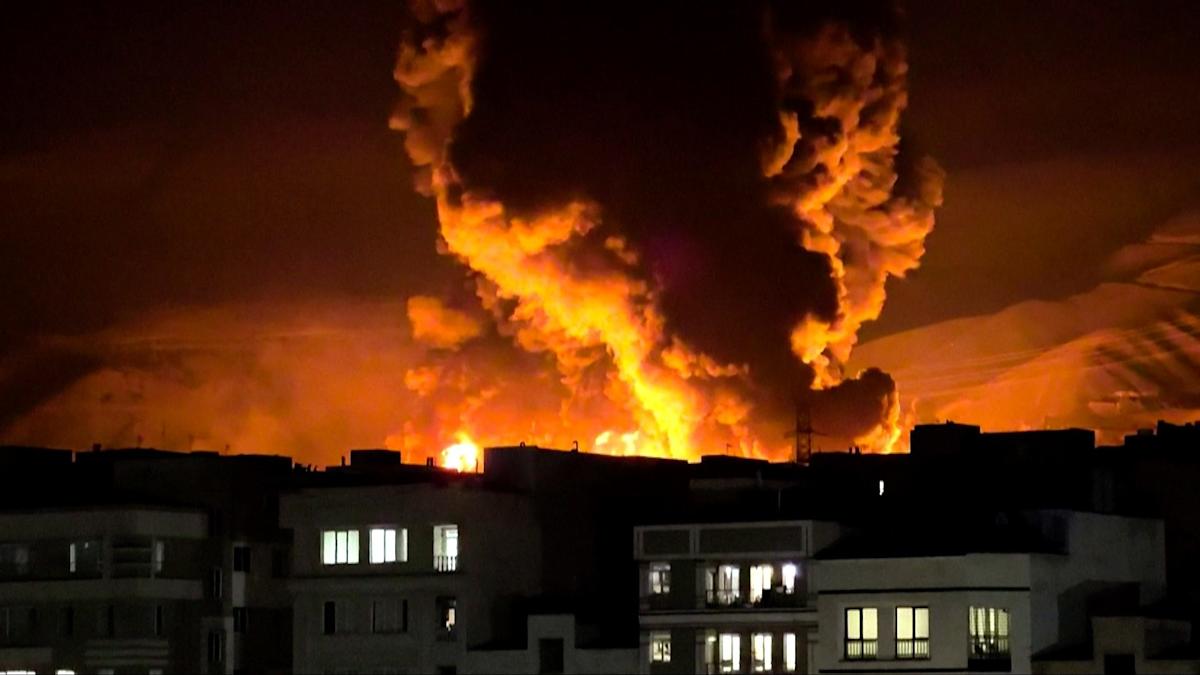 Watch: Huge flames in Tehran after Israeli strikes on oil refineries