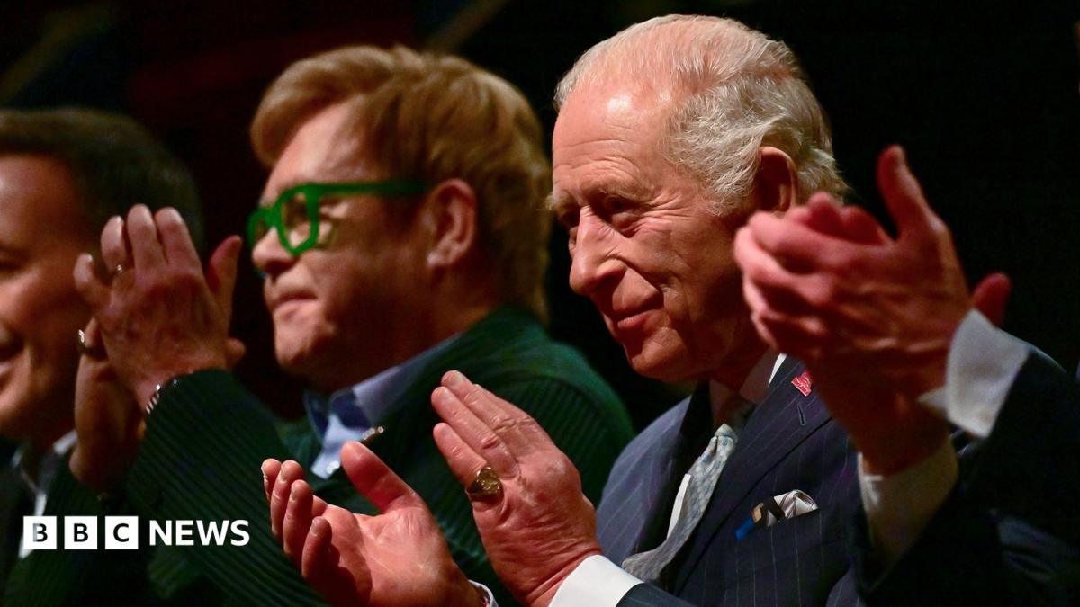King Charles and Elton John in the audience for Apple music workshop