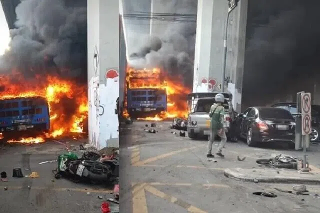 At least 8 dead, over 30 injured in train collision that sparked bus fire in Bangkok