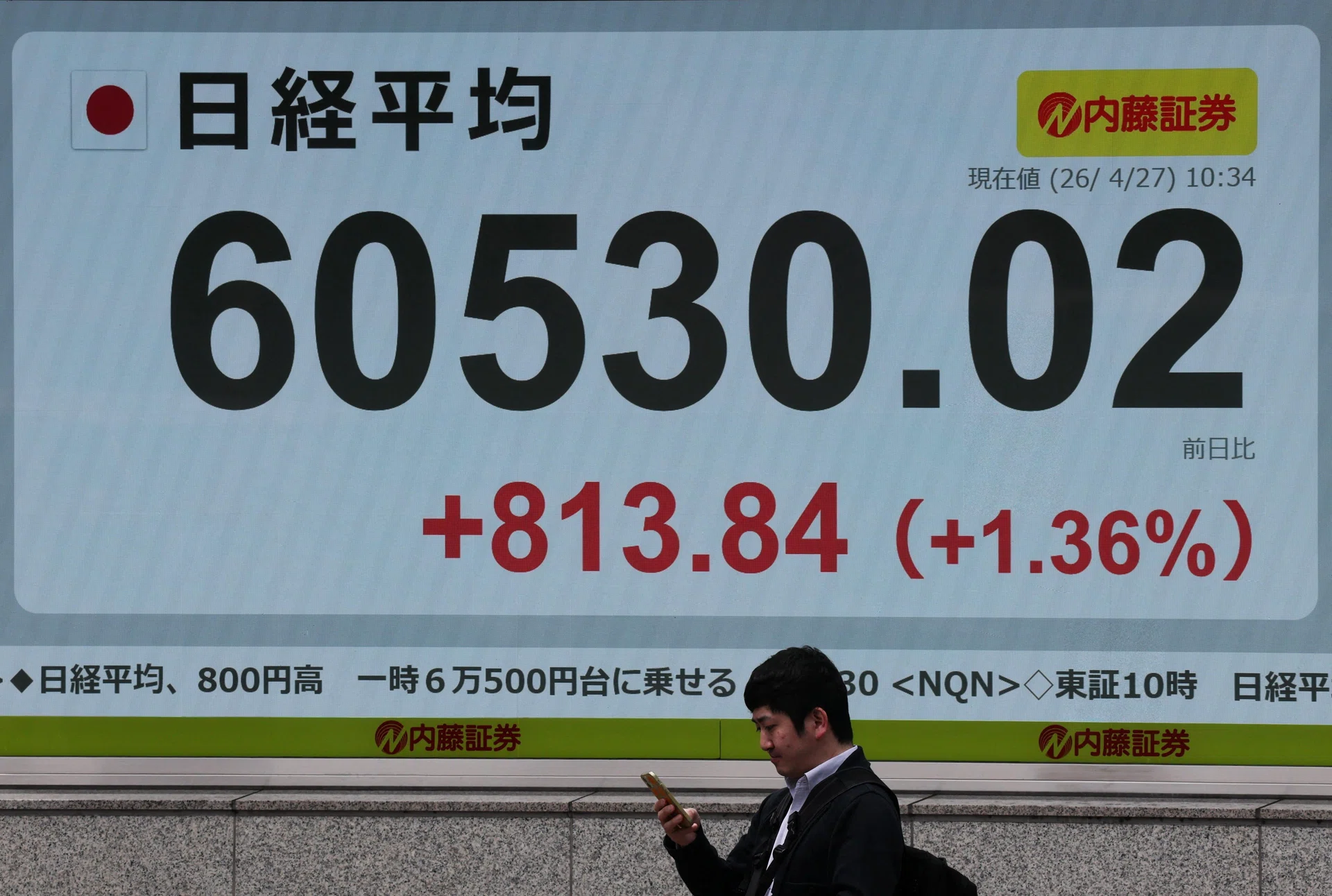 Nikkei hits record high on earnings, Middle East optimism