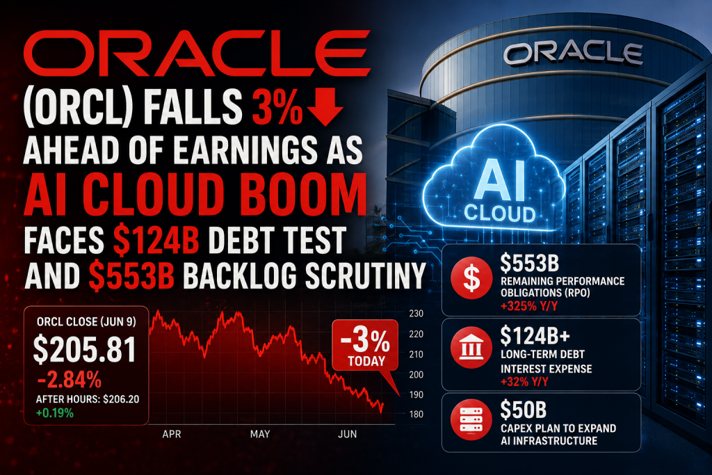 Oracle (ORCL) Falls 3% Ahead of Earnings as AI Cloud Boom Faces $124B Debt Test and $553B Backlog Scrutiny