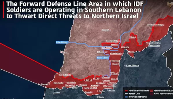 Israeli military publishes map of S. Lebanon territory under its control
