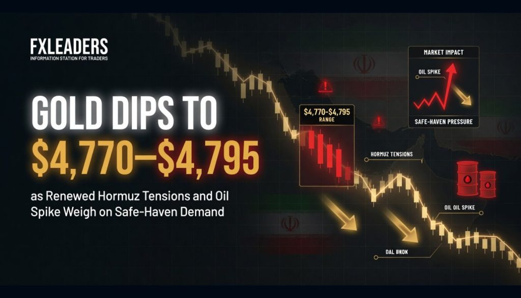 Gold Dips to $4,770–$4,795 as Renewed Hormuz Tensions and Oil Spike Weigh on Safe-Haven Demand