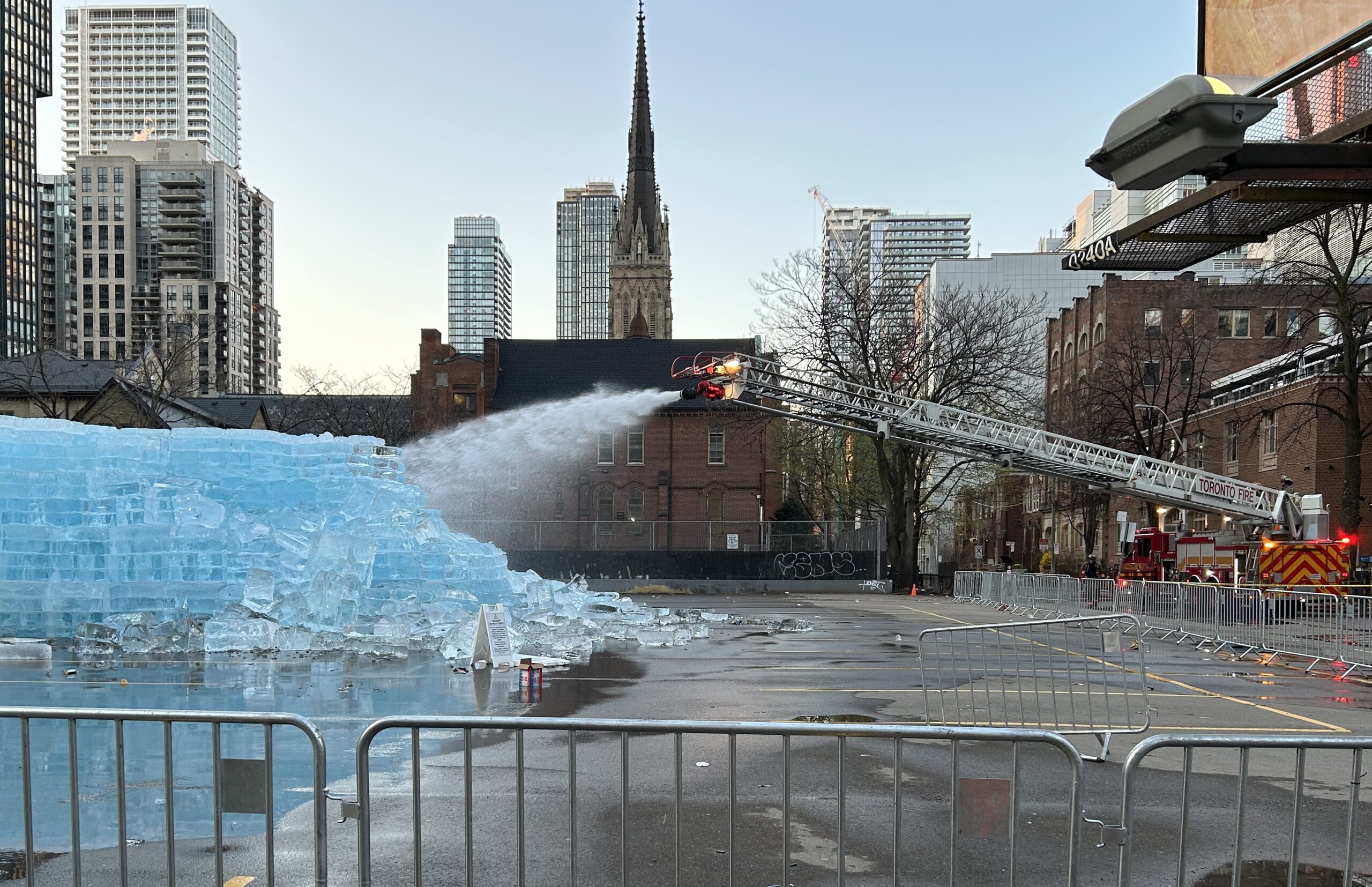 Toronto fire crews hose down, break apart large ice sculpture teasing Drake album after complaints