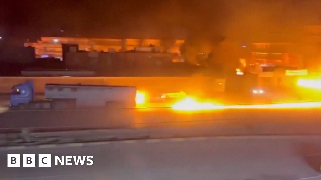 Watch: Fuel truck leaves trail of fire on road in Syria