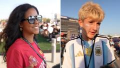 Spanish and Argentinian fans react outside World Cup final